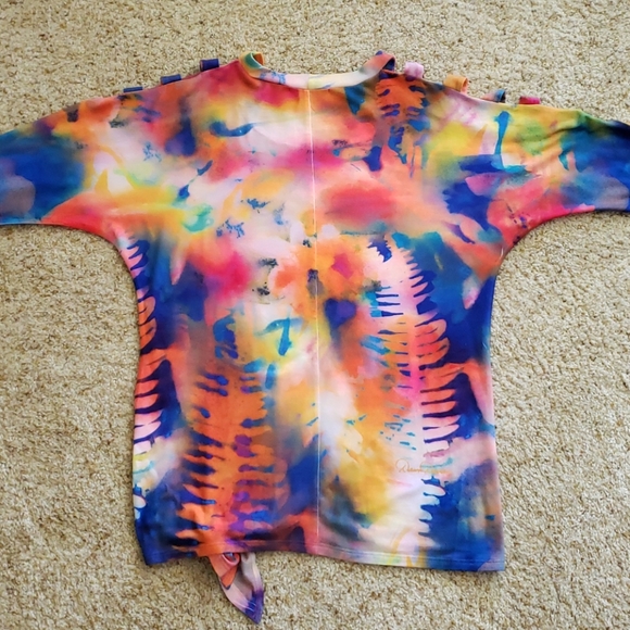 Colorful Tie-Dyed Cold-Shoulder Blouse - Picture 2 of 7